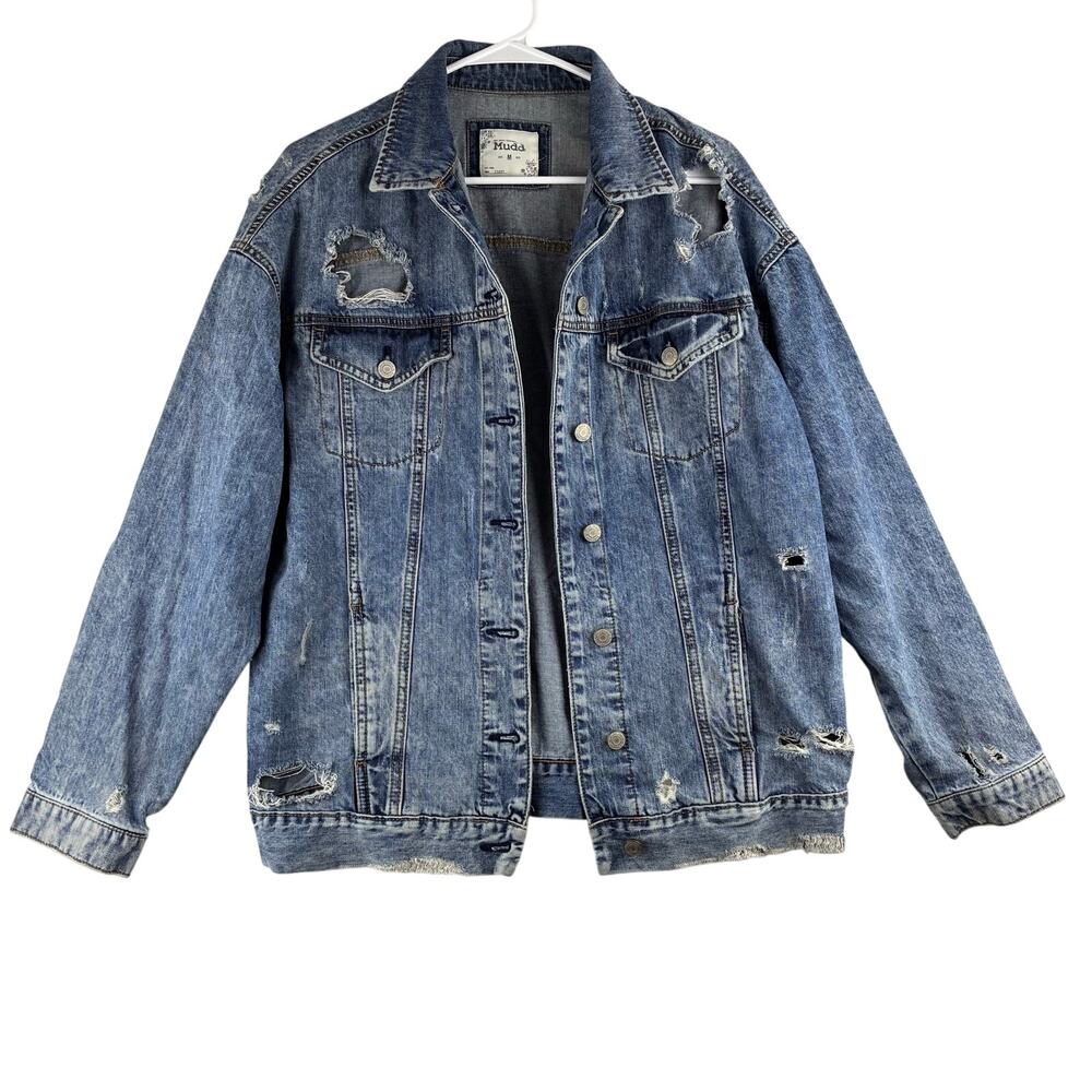 Mudd Y2K Denim Jacket Men's Medium Grunge Distressed Blue Jean 100% Cotton 2020